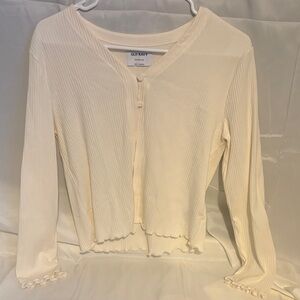 Old Navy Cream Ribbed Button-Front Long Sleeve Top